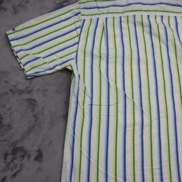 Tommy Hilfiger Denim Shirt Mens XL Blue Green Striped Logo Button Up Casual - Picture 15 of 16